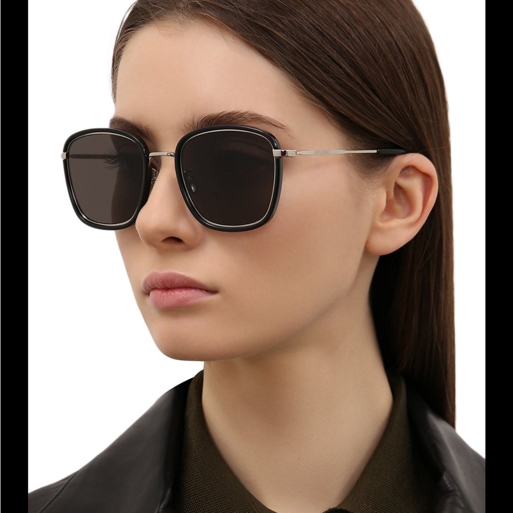Saint Laurent SL 440/F 001 Black/Silver Unisex Square Sunglasses